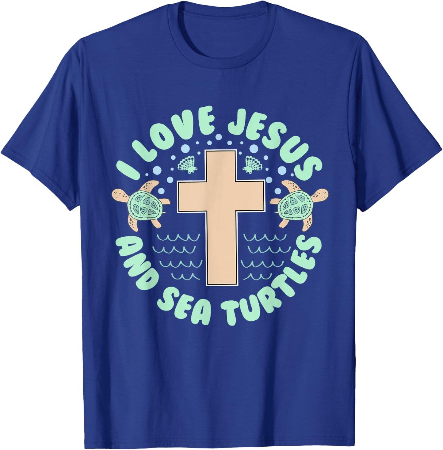 I Love Jesus & Sea Turtles Christian Faith Cross Beach Gift T-Shirt - T-Shirt | Royal