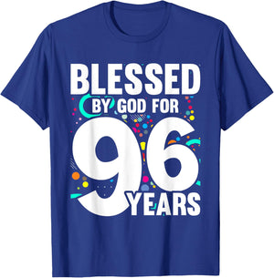 Blessed By God For 96 Years Happy 96th Birthday T-Shirt - T-Shirt | Royal
