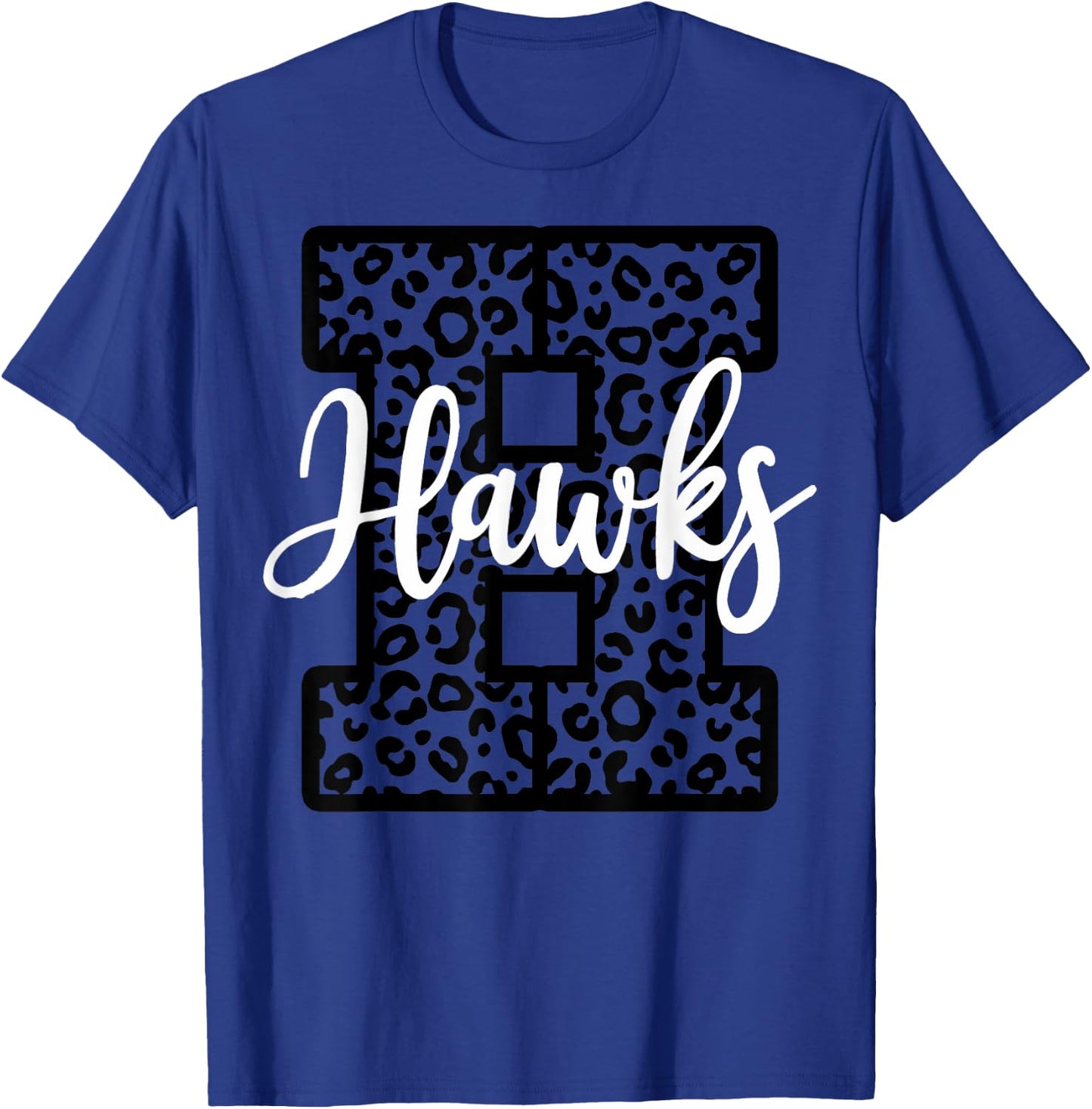 Hawks School Spirit Sport Leopard Cheer Fan Game Day T-Shirt - T-Shirt | Royal