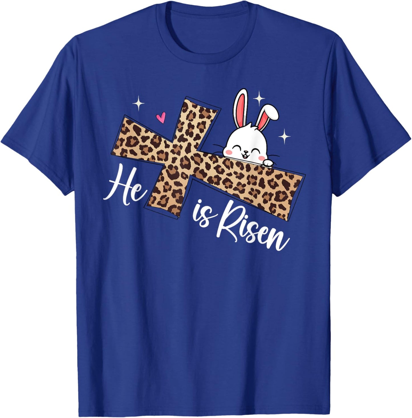 He Is Risen Leopard Cross Bunny Easter Day Christian Faith T-Shirt - T-Shirt | Royal