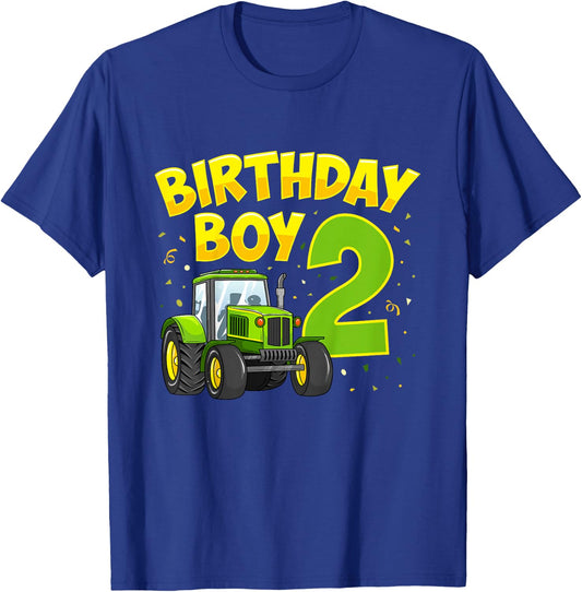 Kids 2nd Birthday Boy 2 Year Old Farm Truck Tractor Party T-Shirt - T-Shirt | Royal
