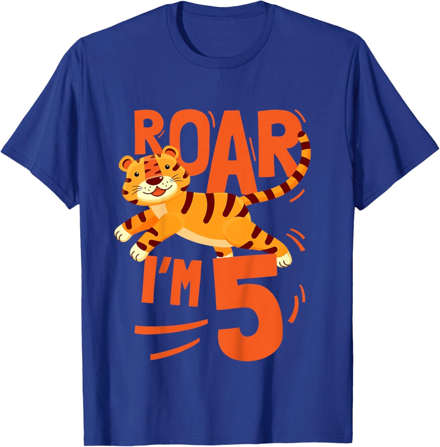 Kids Tiger 5th Birthday Jungle Party Tiger Age 5 Wild Animal T-Shirt - T-Shirt | Royal