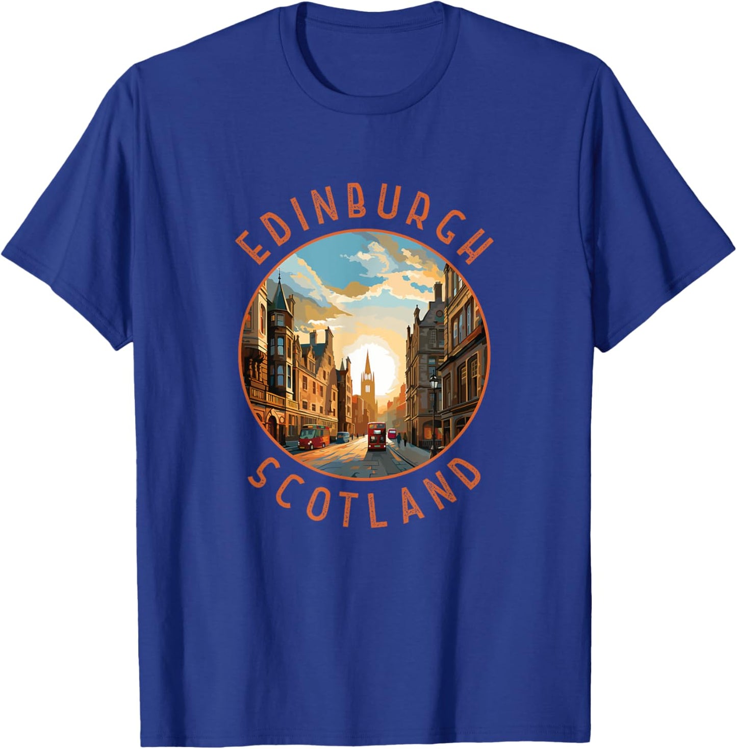 Edinburgh Scotland Retro Distressed Circle Travel Souvenir T-Shirt - T-Shirt | Royal