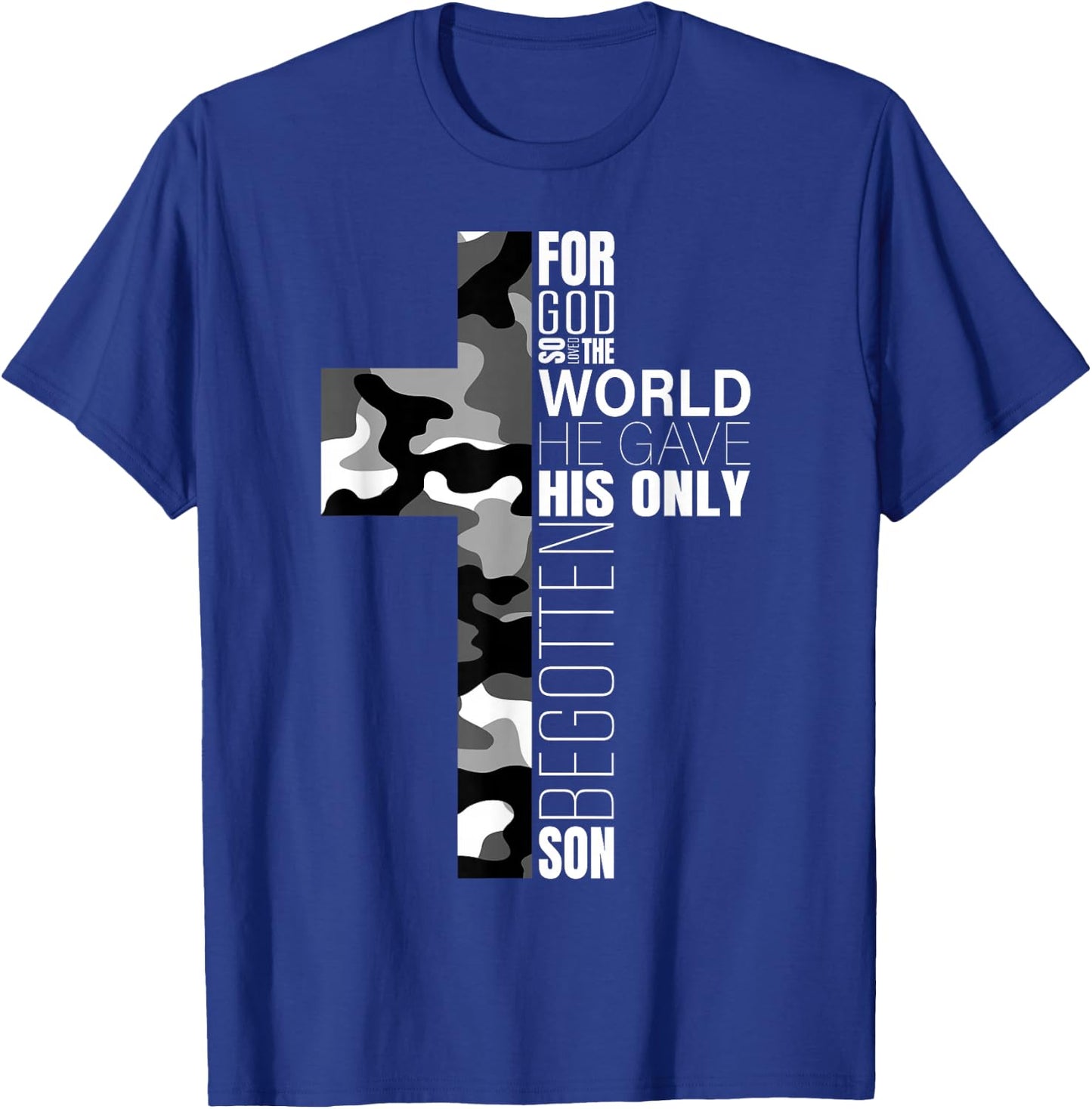Camo Christian Cross Bible Verse Gifts Men Kids John 3 16 T-Shirt - T-Shirt | Royal