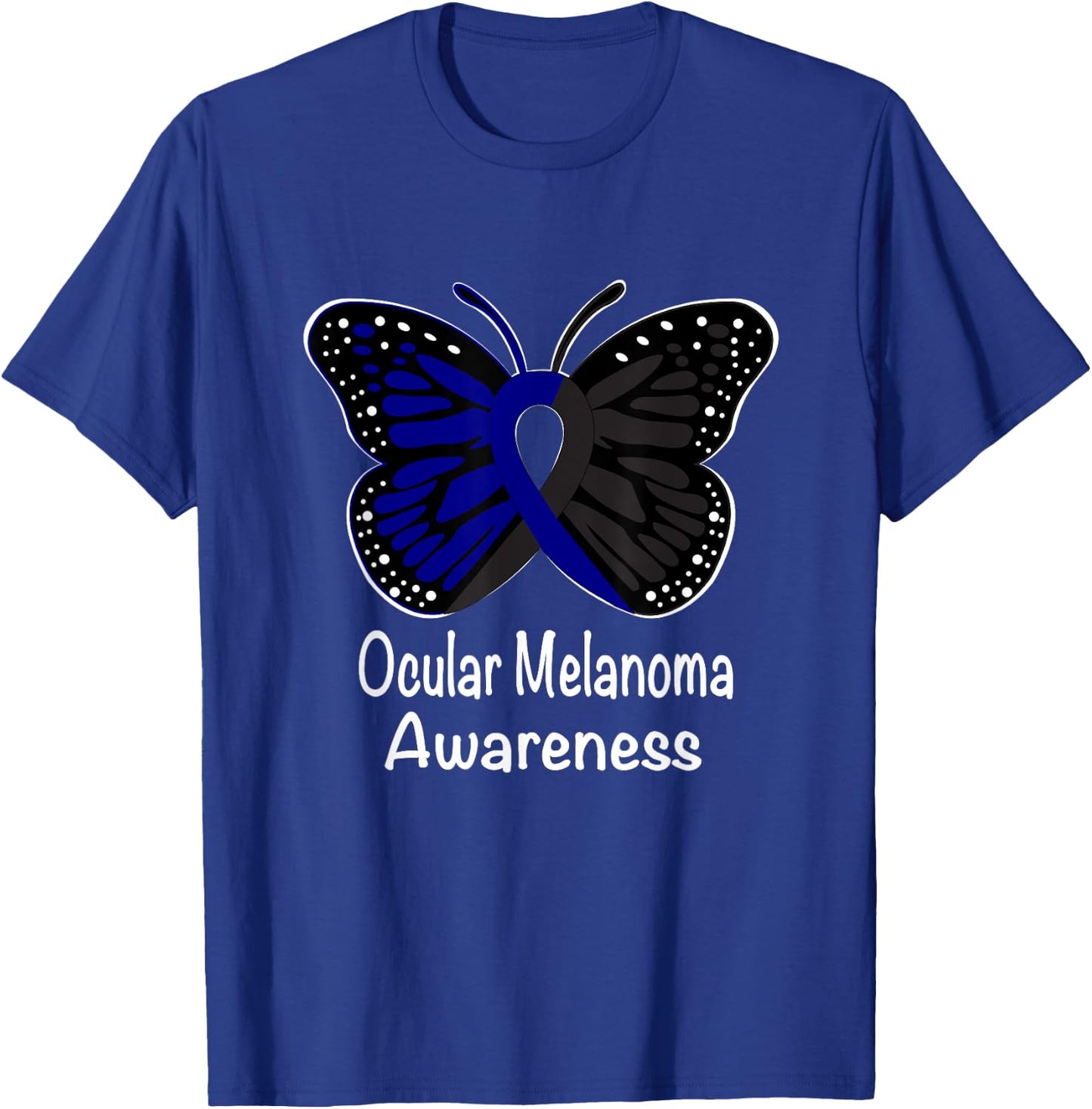 Ocular Melanoma Awareness Warrior Black & Blue Ribbon T-Shirt - T-Shirt | Royal