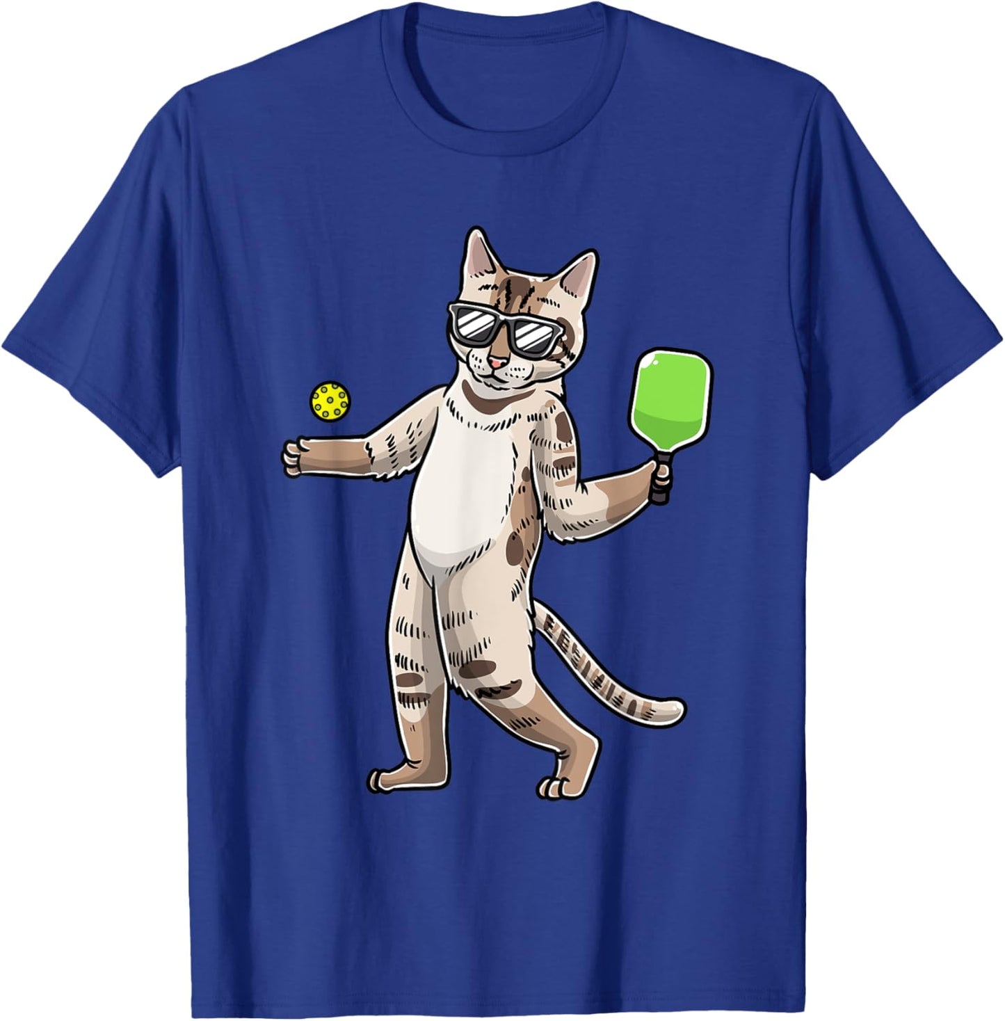 Cat Playing Pickleball Player Racket Sports Men Women T-Shirt - T-Shirt | Royal