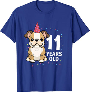 11 Years Old Birthday Bulldog Dog Lover 11th Bday Party Kid T-Shirt - T-Shirt | Royal