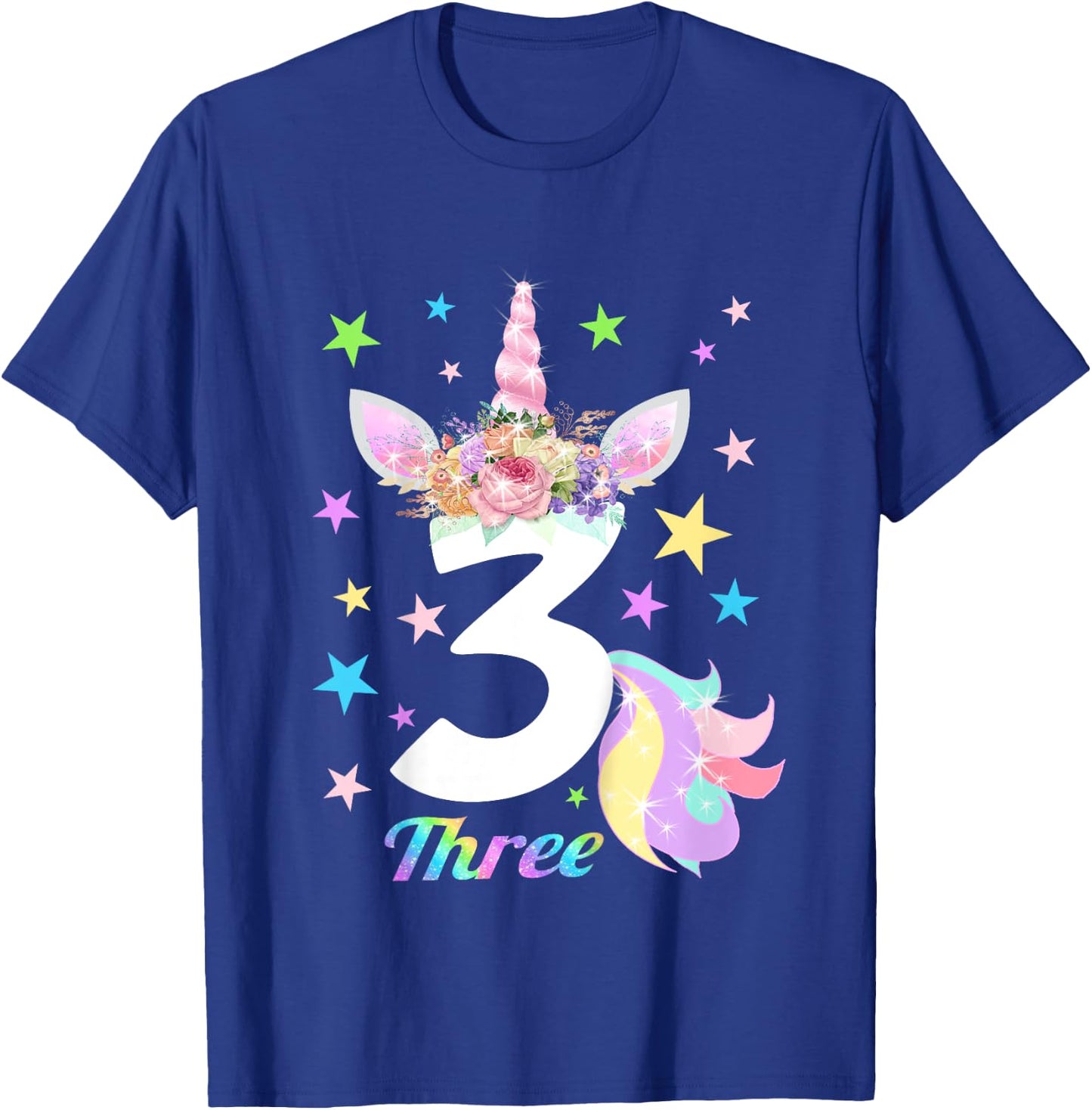 Number 3 (Three) 3 Year Old Unicorn 3rd Birthday Shirt T-Shirt - T-Shirt | Royal