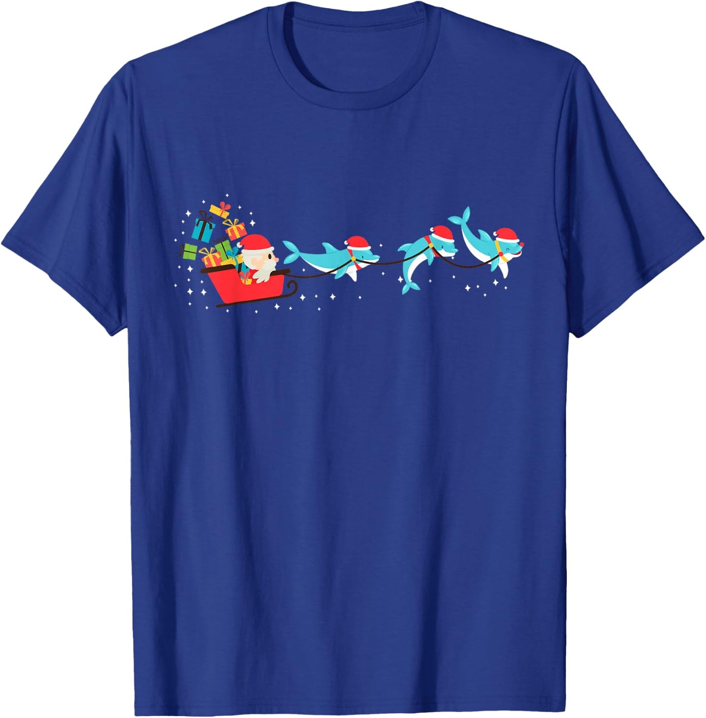 Dolphin Christmas Santa Sleigh T-Shirt - T-Shirt | Royal