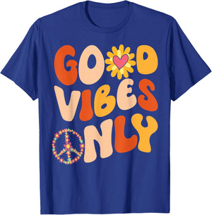 GOOD VIBES ONLY PEACE LOVE 60s 70s Tie Dye Groovy Hippie T-Shirt - T-Shirt | Royal