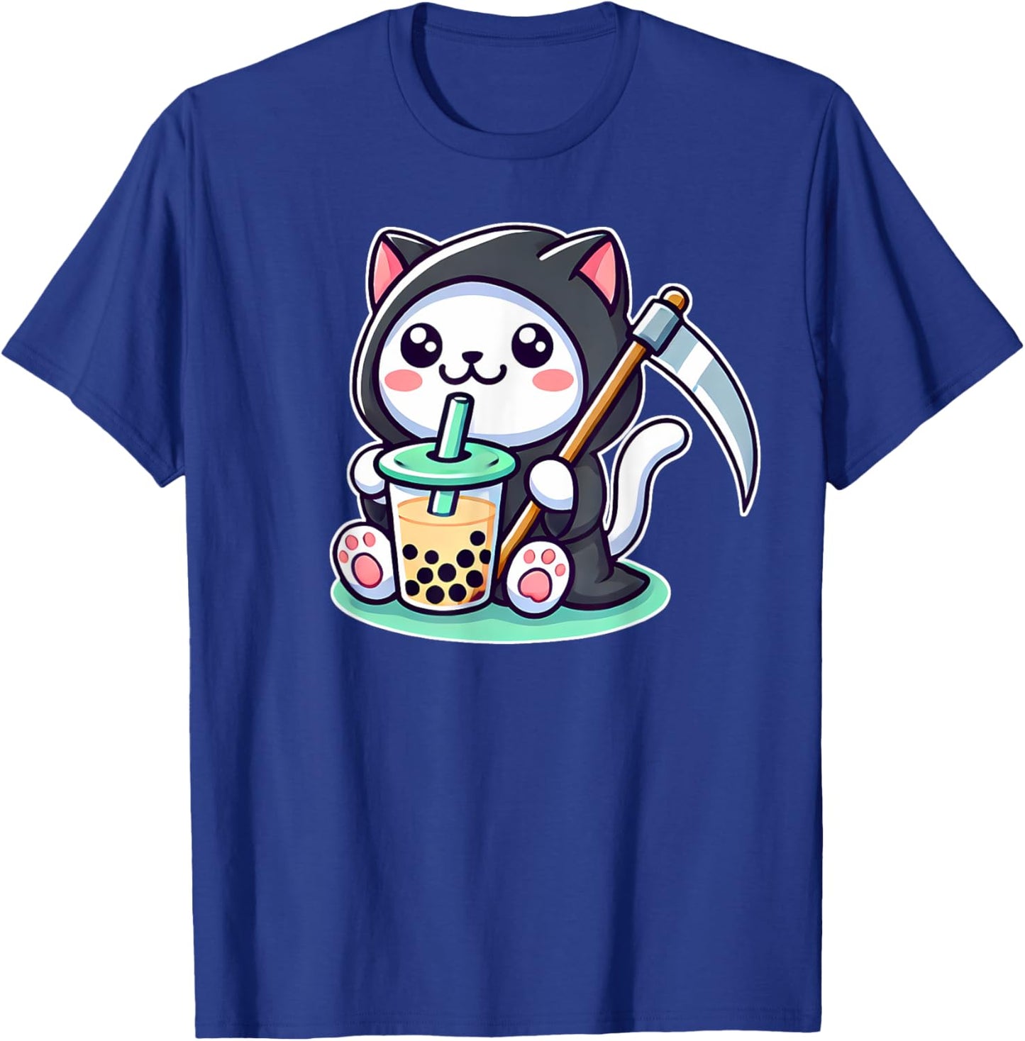 Japan Bubble Tea Boba Tea Kawaii Anime Neko Grim Reaper Cat Men Women T-Shirt - T-Shirt | Royal
