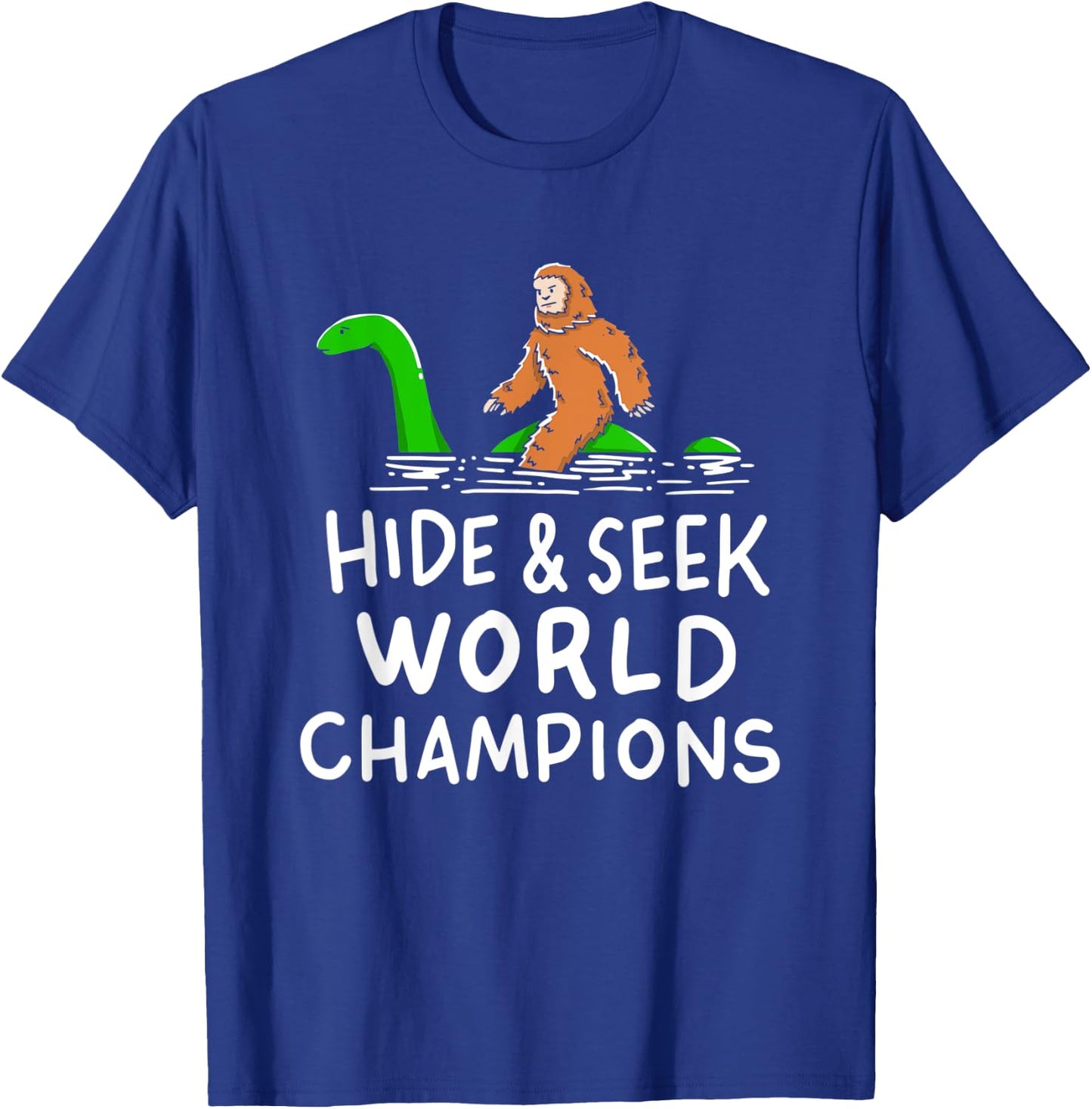 Bigfoot Riding Loch Ness Monster Gift A Champion T-Shirt - T-Shirt | Royal