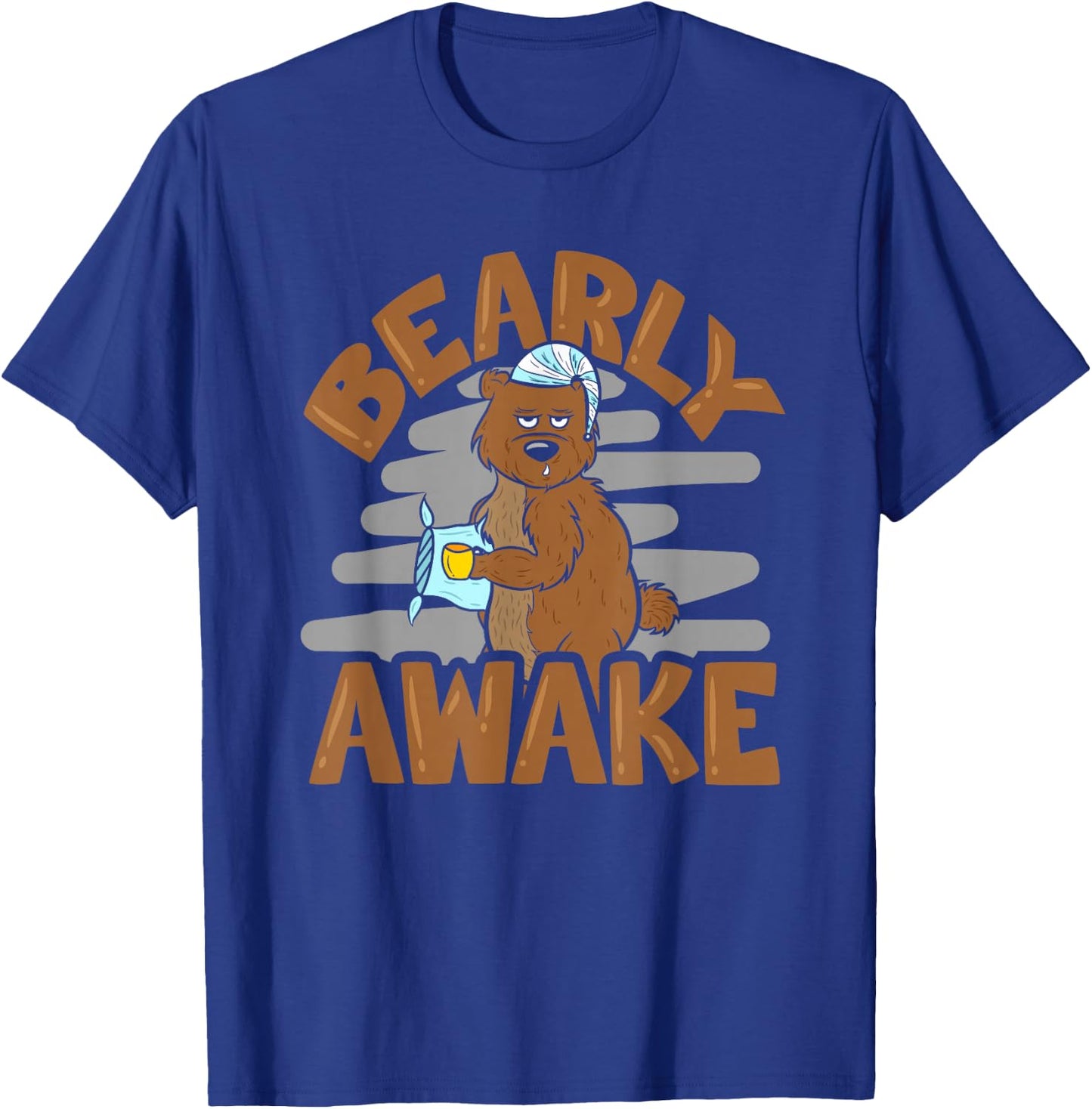 Bearly Awake Sleepy Bear in Pyjamas with Coffee T-Shirt - T-Shirt | Royal