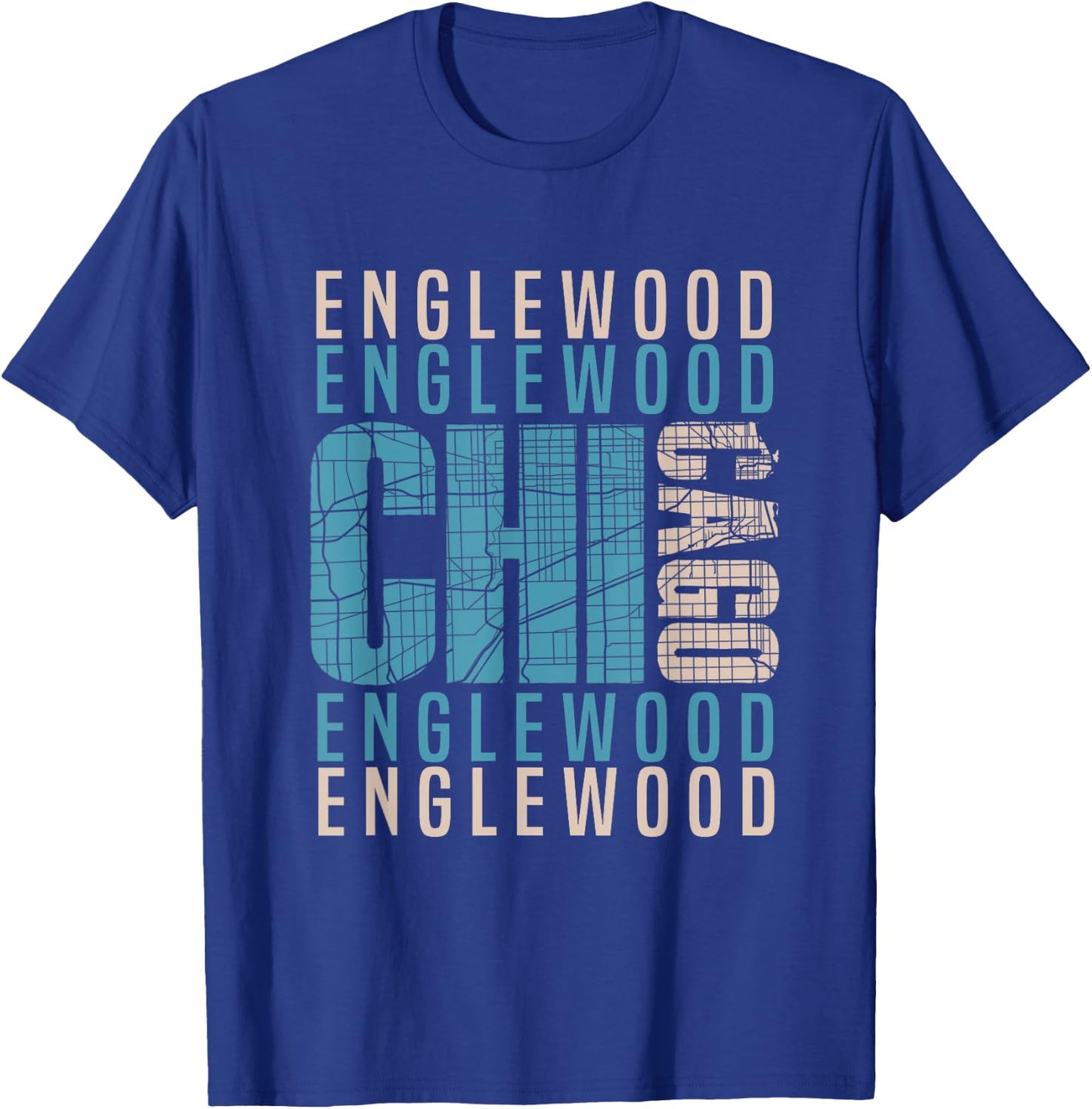 Chicago Englewood Chi-Town Neighborhood Map T-Shirt - T-Shirt | Royal