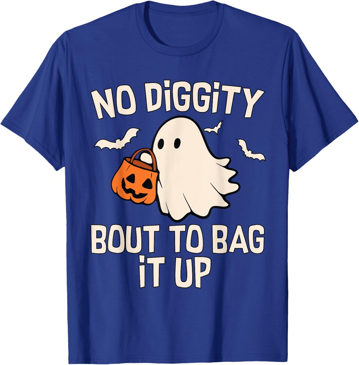 No Diggity Bout To Bag It Up Cute Ghost Halloween Kids Candy T-Shirt - T-Shirt | Royal