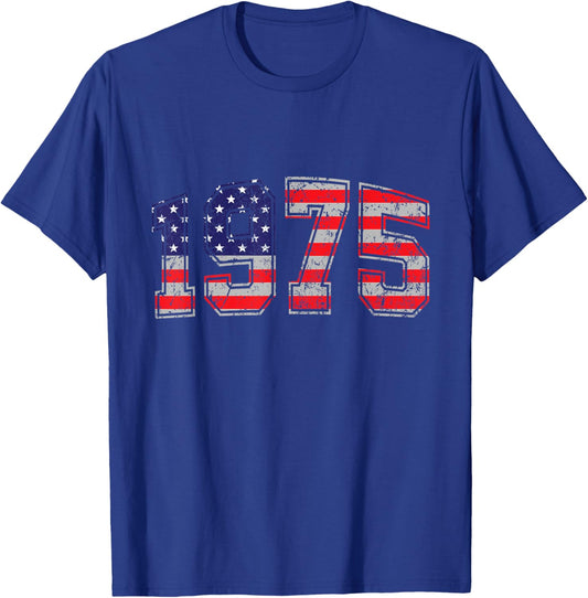 Vintage 1975 49 Years Old American Flag 4th Of July Retro T-Shirt - T-Shirt | Royal