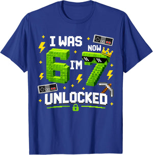 7th Birthday I was 6 Now I'm 7 Unlocked 67 Boys Kids Youth T-Shirt - T-Shirt | Royal