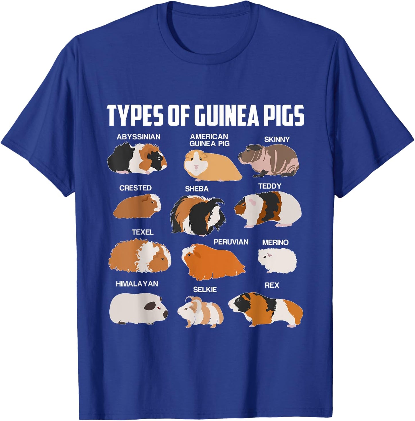Different Types Guinea Pig Pet Gift T-Shirt - T-Shirt | Royal