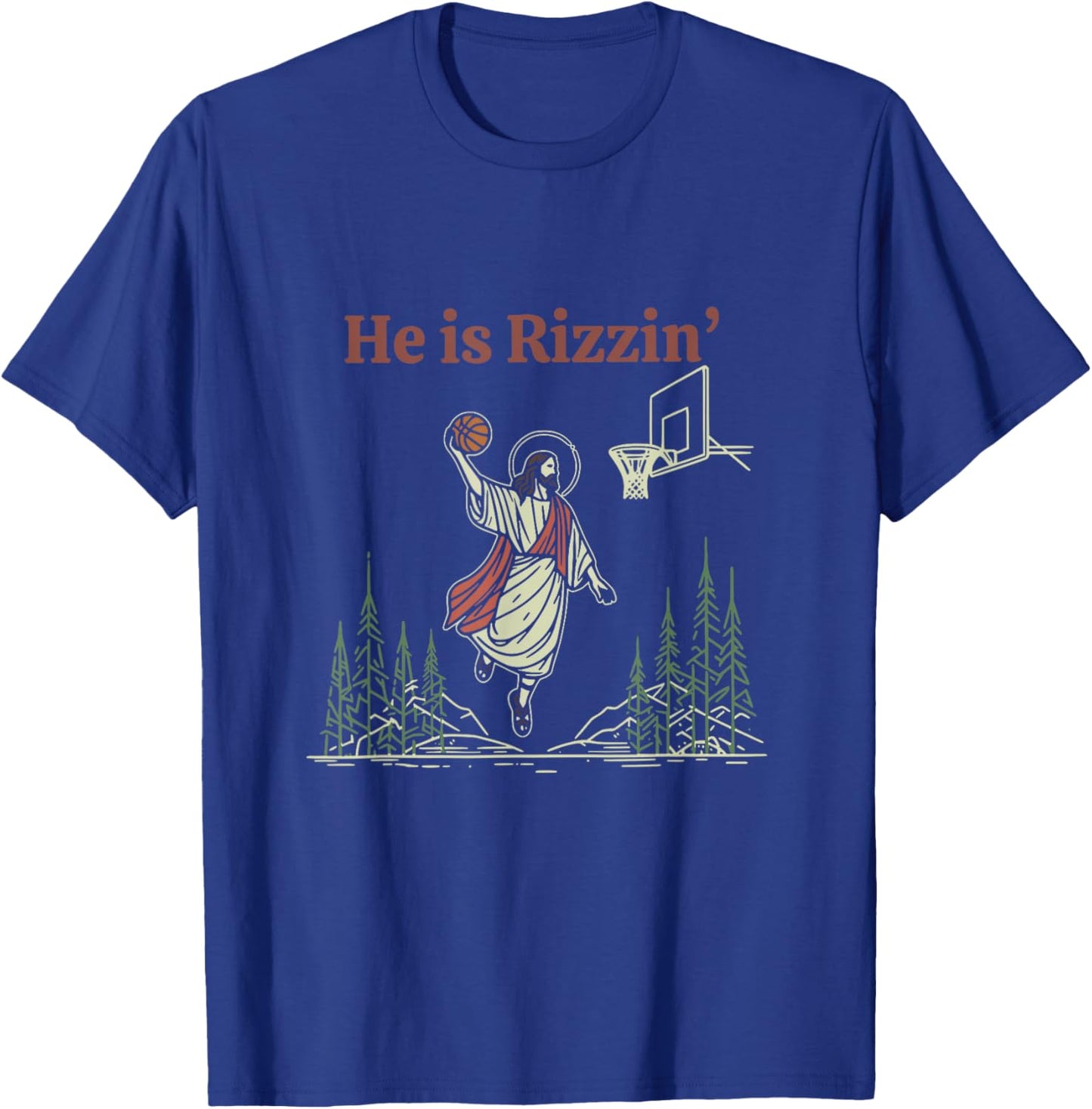 He is Rizzin Funny Easter Jesus Playing Basketball Christian T-Shirt - T-Shirt | Royal