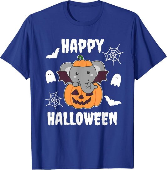 Elephant Happy Halloween Pumpkin Bat Elephant T-Shirt - T-Shirt | Royal