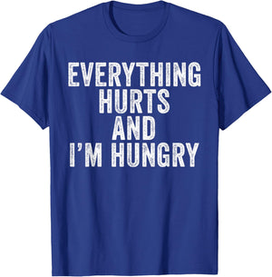 Funny Everything Hurts I'm Hungry Vintage Women's X-Small Black Modern Letter Print Short Sleeve Lightweight Classic Fit Everything Hurts I'm Hungry Funny Running Marathon Runner T-Shirt - T-Shirt | Royal