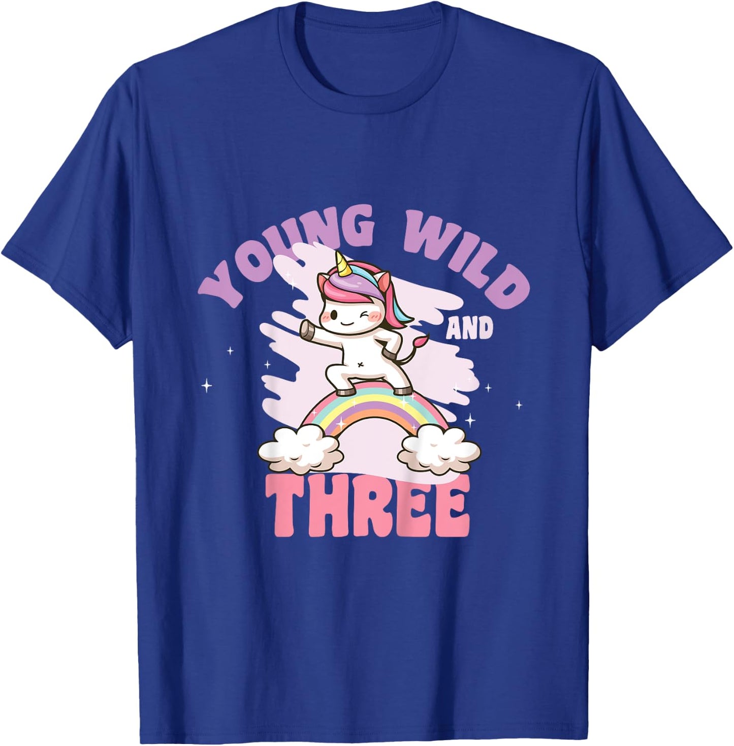 Young Wild & Three - Funny 3rd Birthday Kids Unicorn Girls T-Shirt - T-Shirt | Royal