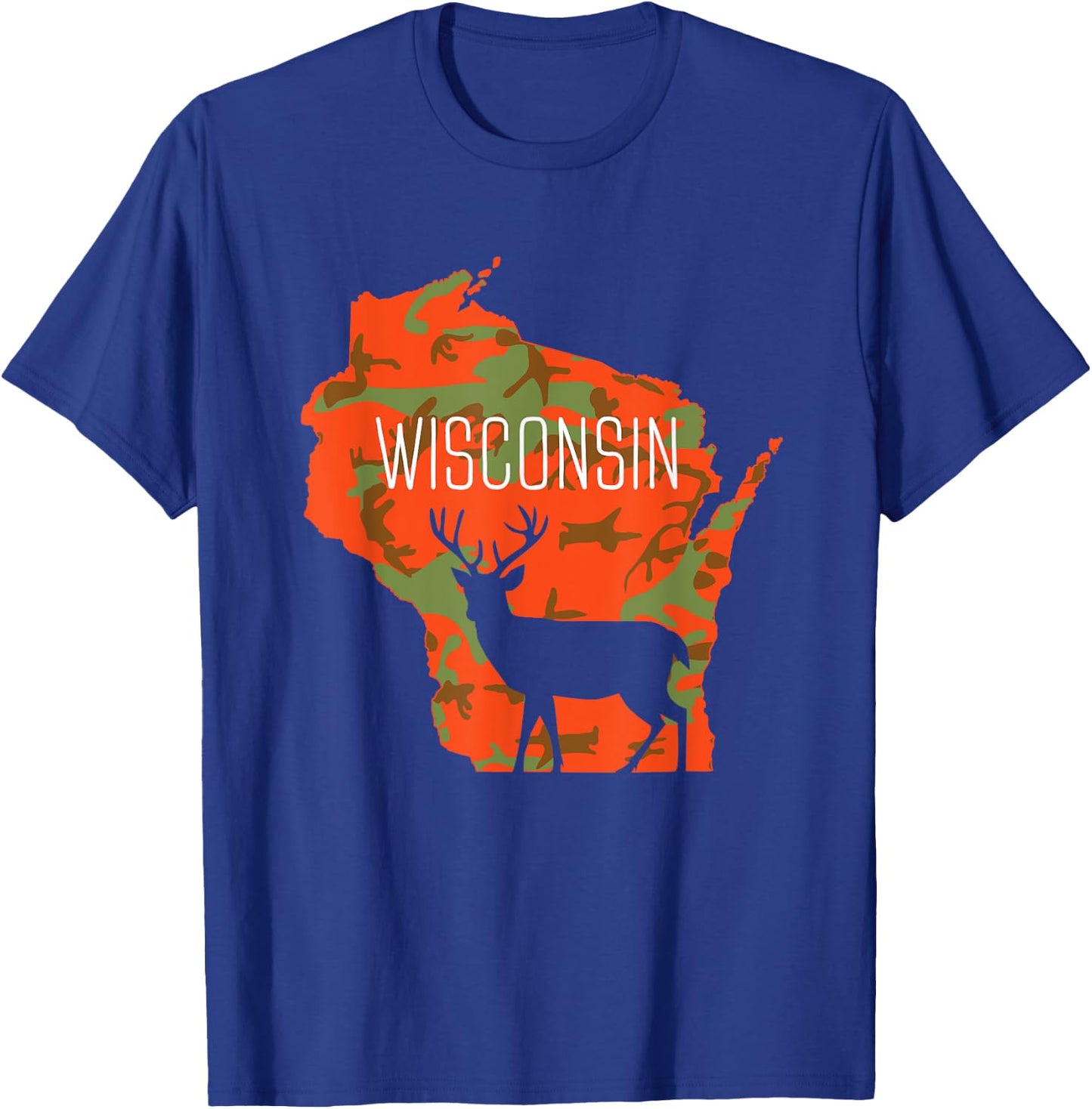 Wisconsin Blaze Orange Camouflage Deer Hunter Silhouette T-Shirt - T-Shirt | Royal