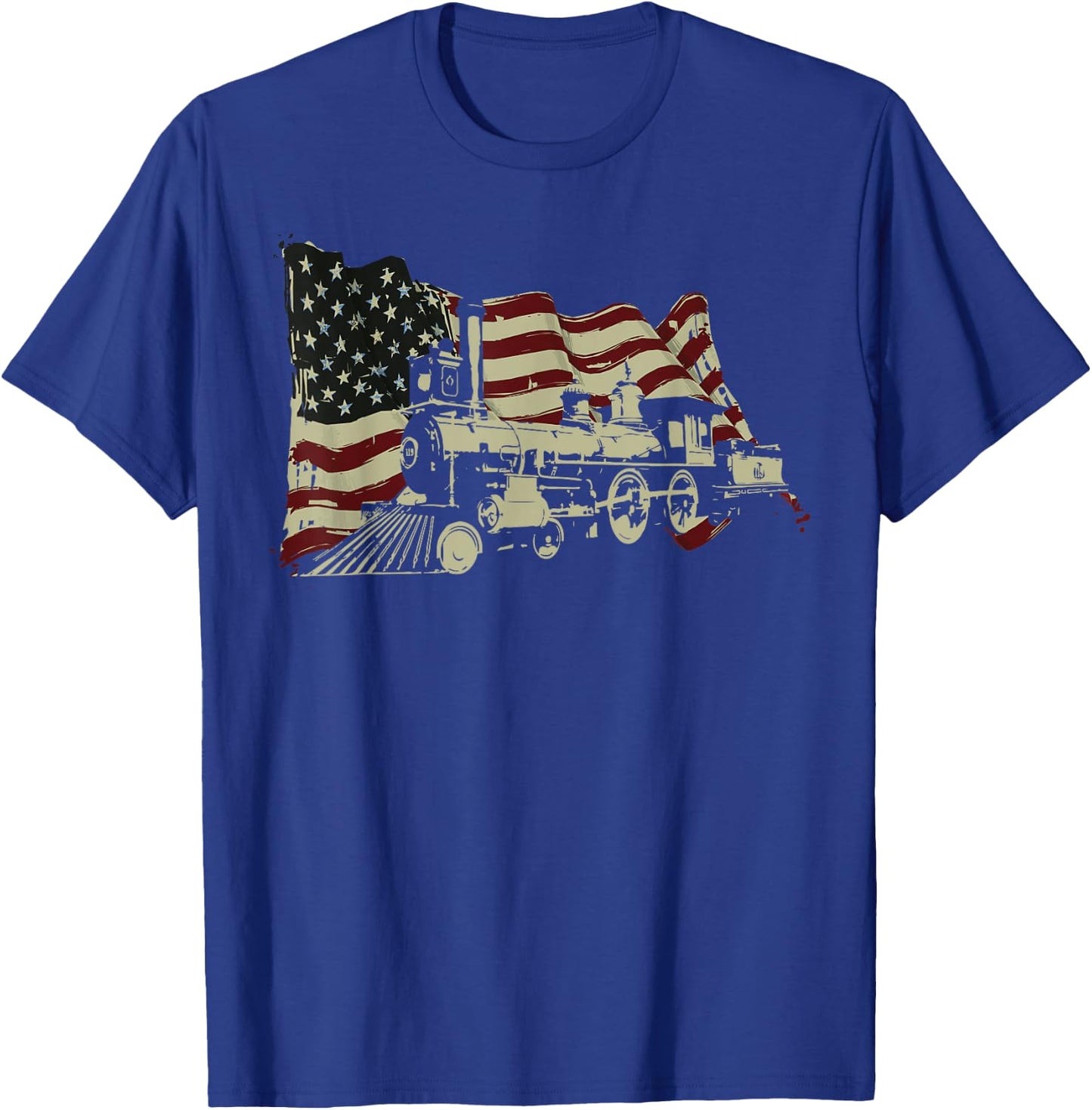 Steam Train Driver Trainspotting Locomotive American Flag T-Shirt - T-Shirt | Royal