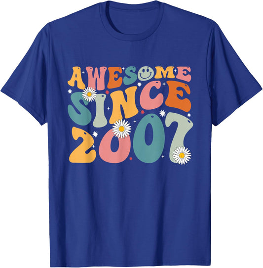 Awesome Since 2007 18th Birthday Retro Gifts Born in 2007 T-Shirt - T-Shirt | Royal