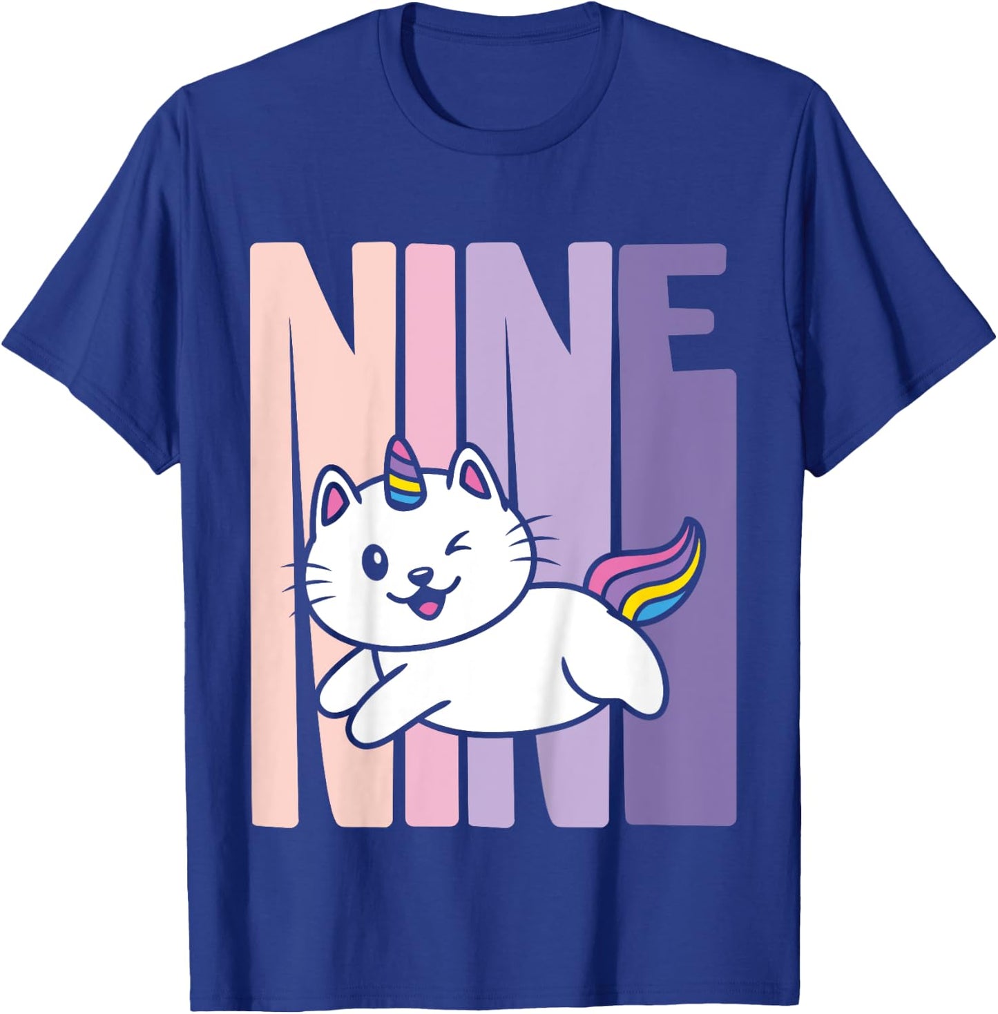 9 Year Old Cute Caticorn Cat Unicorn Birthday Girl B-day T-Shirt - T-Shirt | Royal
