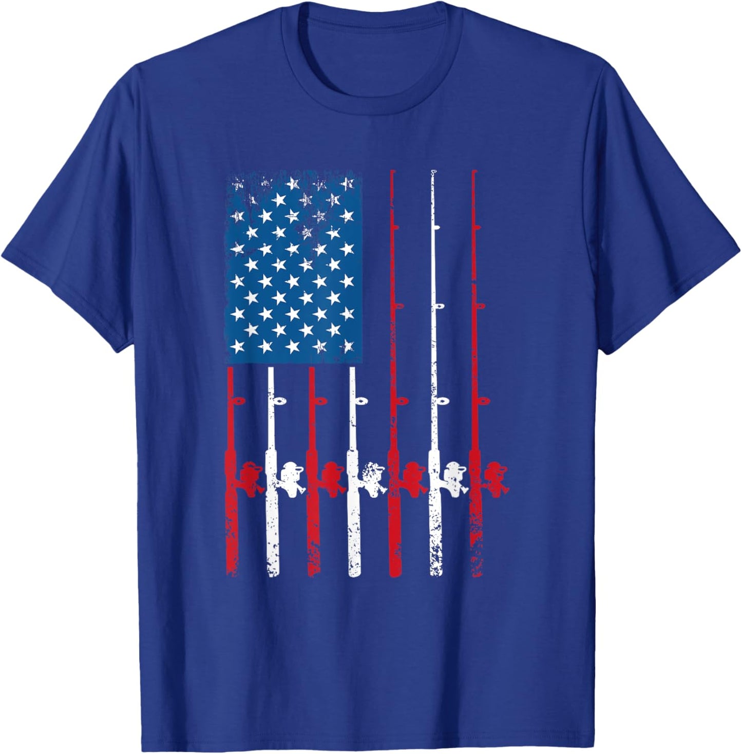 American Flag Fishing Rod Fishing Lover Vintage Fisherman T-Shirt - T-Shirt | Royal