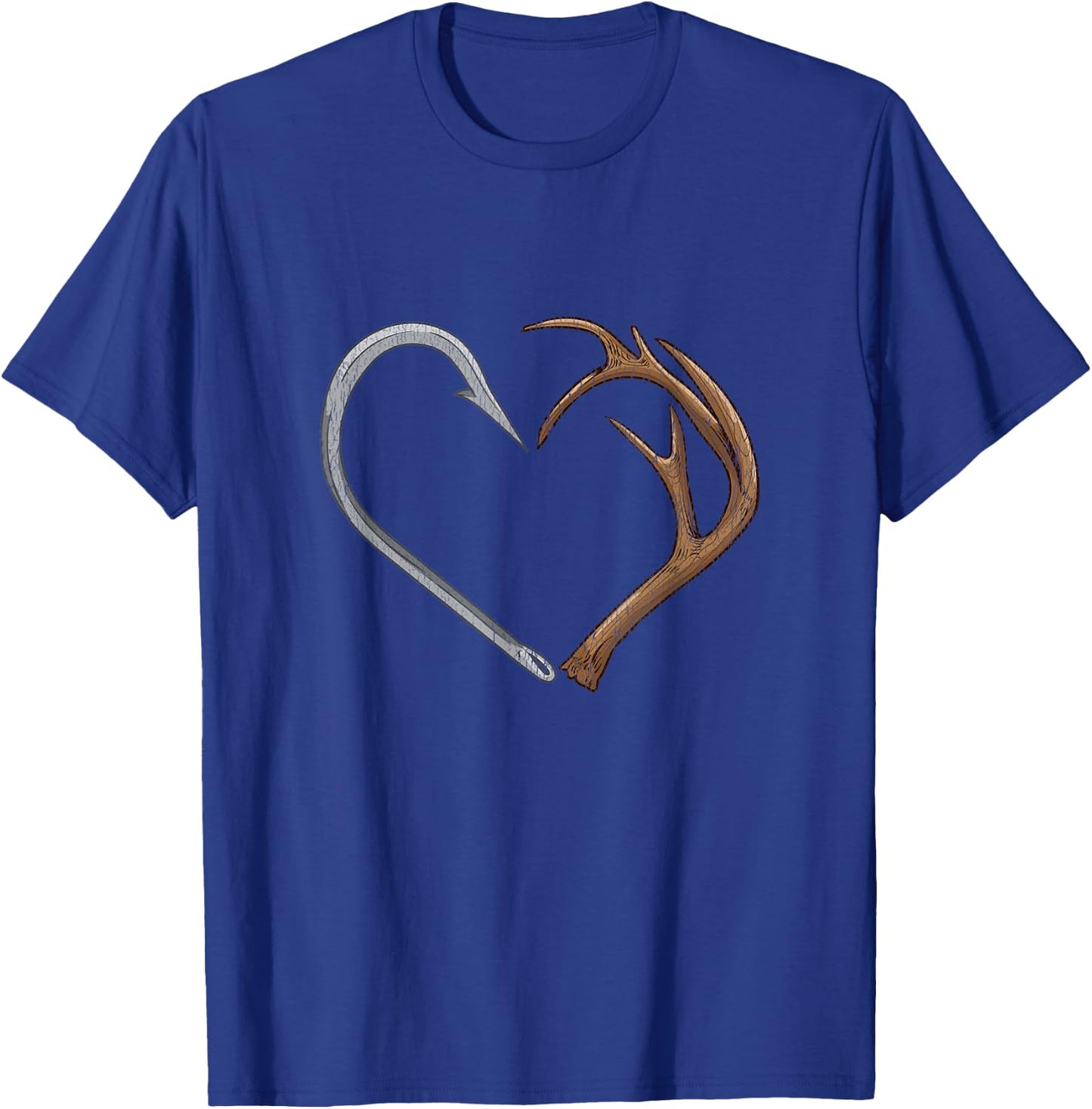 Fish Hook Elk Antlers Heart Hunting Love T-Shirt - T-Shirt | Royal