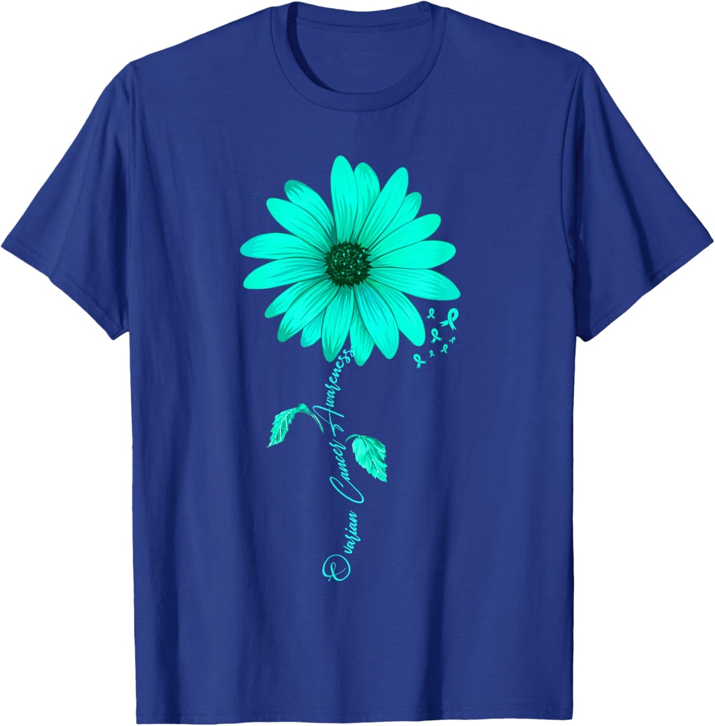 Sunflower Ovarian Cancer Awareness Teal ribbon T-Shirt - T-Shirt | Royal