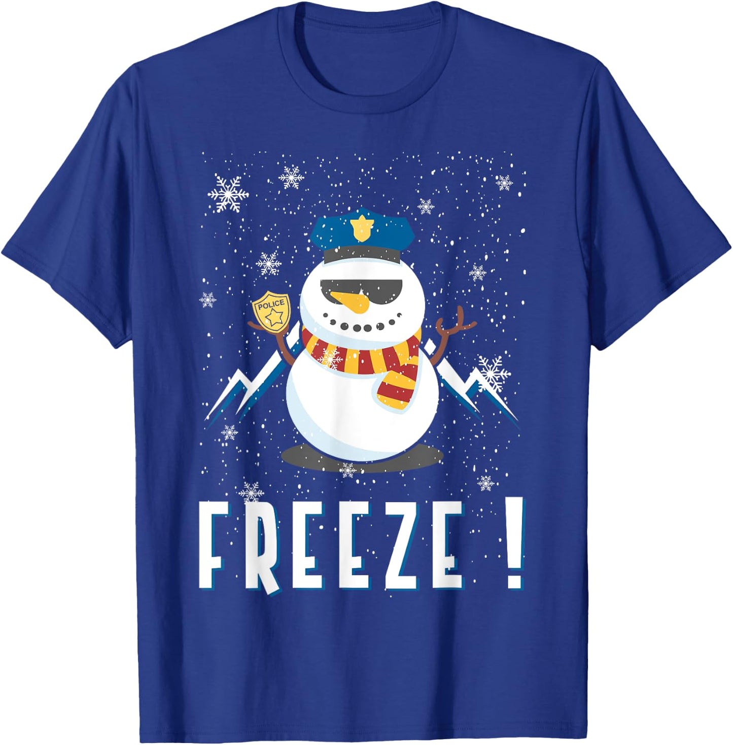 Police Cop Snowman Freeze Police Officer Police Christmas T-Shirt - T-Shirt | Royal