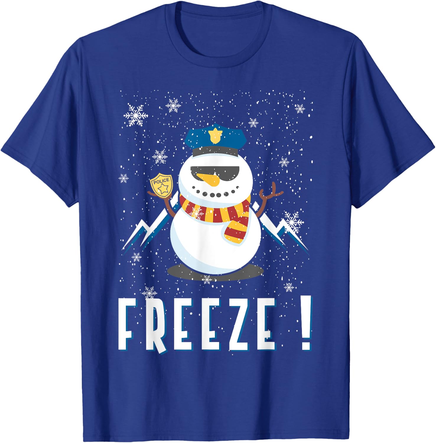 Police Cop Snowman Freeze Police Officer Police Christmas T-Shirt - T-Shirt | Royal