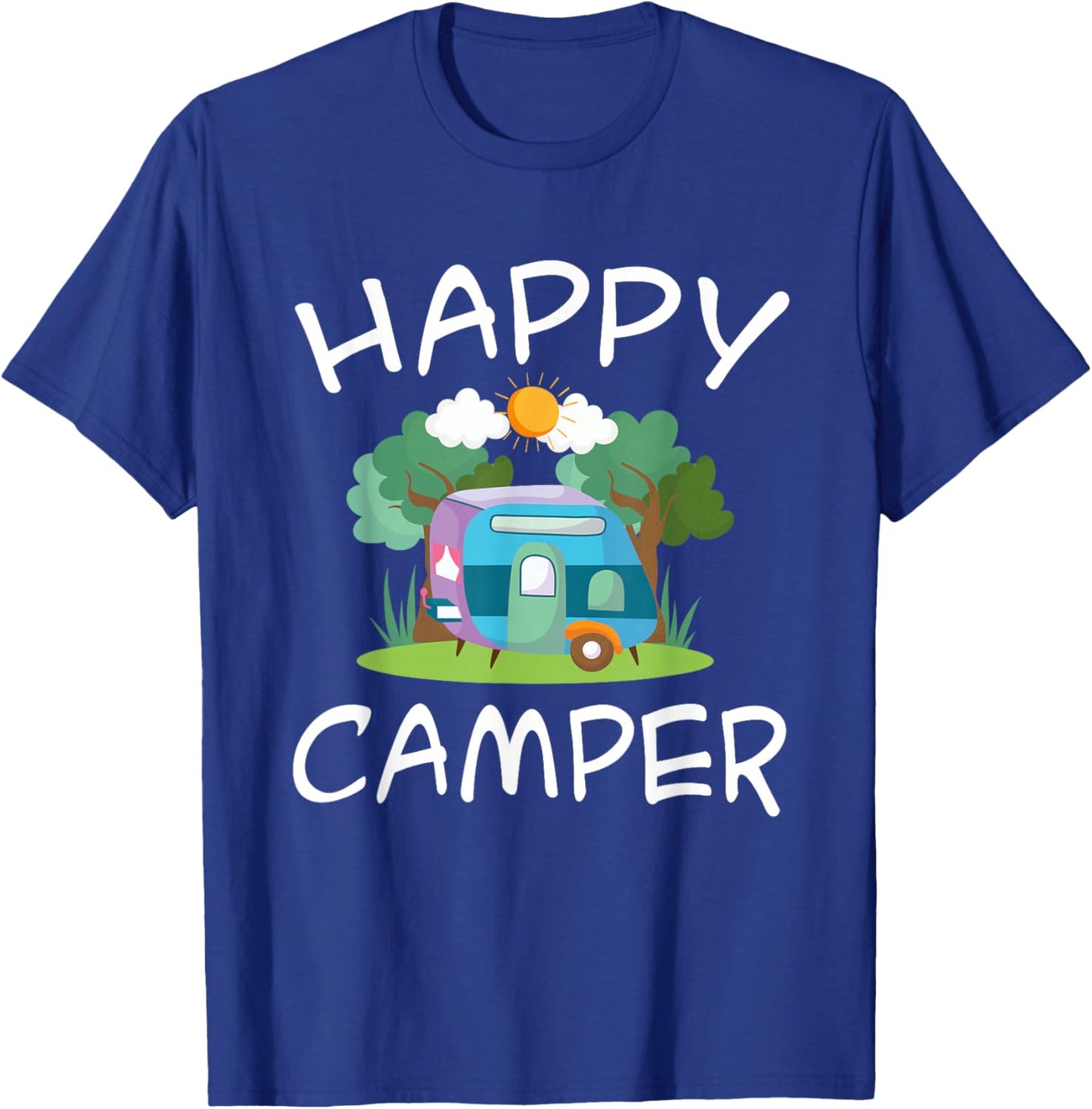 Kids Camping Shirt Trailer Camper Happy Camping T-Shirt - T-Shirt | Royal