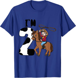 Kids I'm 2 Cute Horse Riding Cowboy 2nd Birthday Boys T-Shirt - T-Shirt | Royal