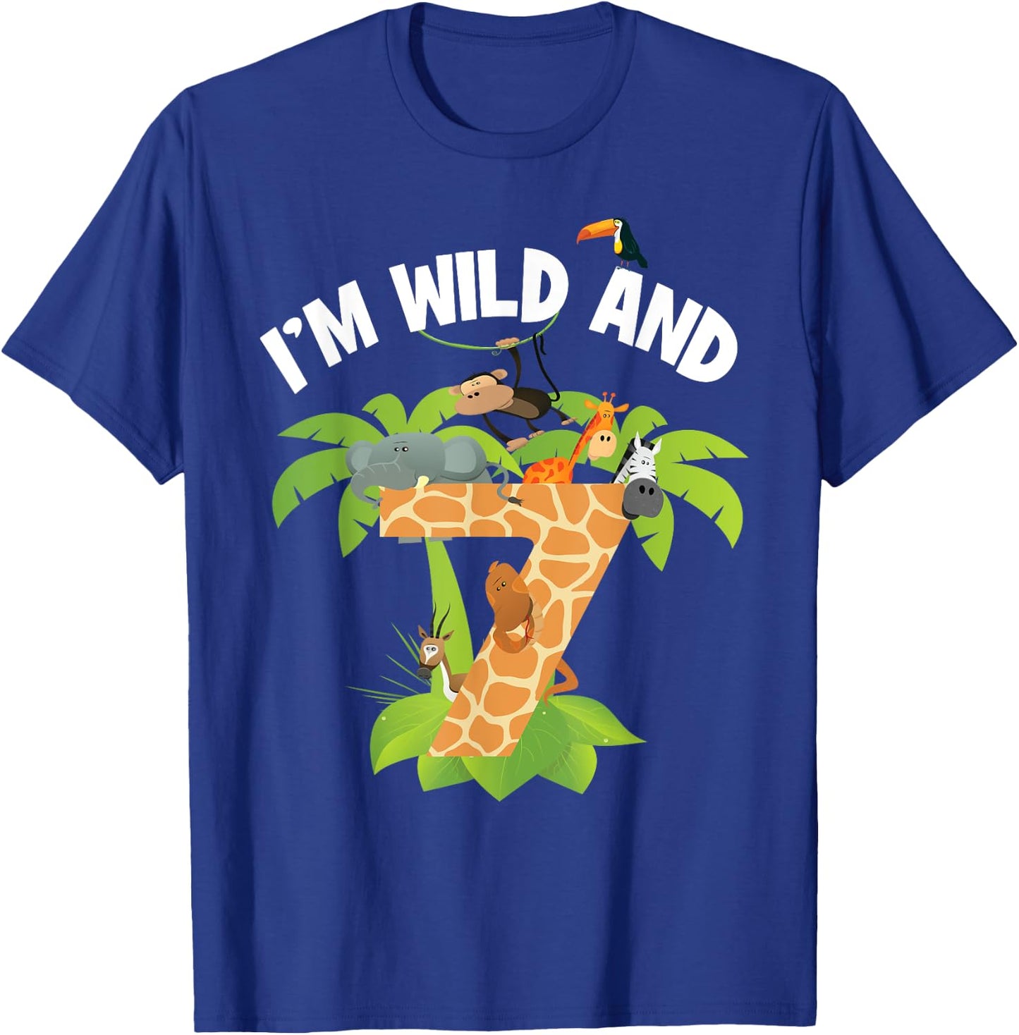 I'm Wild And 7 Years Old Zoo Theme 7th Birthday Animal Party T-Shirt - T-Shirt | Royal