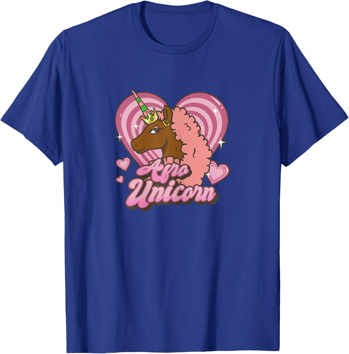 Afro Unicorn Unique Pink Mane Heart Shaped Portrait T-Shirt - T-Shirt | Royal