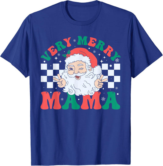 Very Merry Mama Santa Claus Christmas Retro Xmas Mom T-Shirt - T-Shirt | Royal