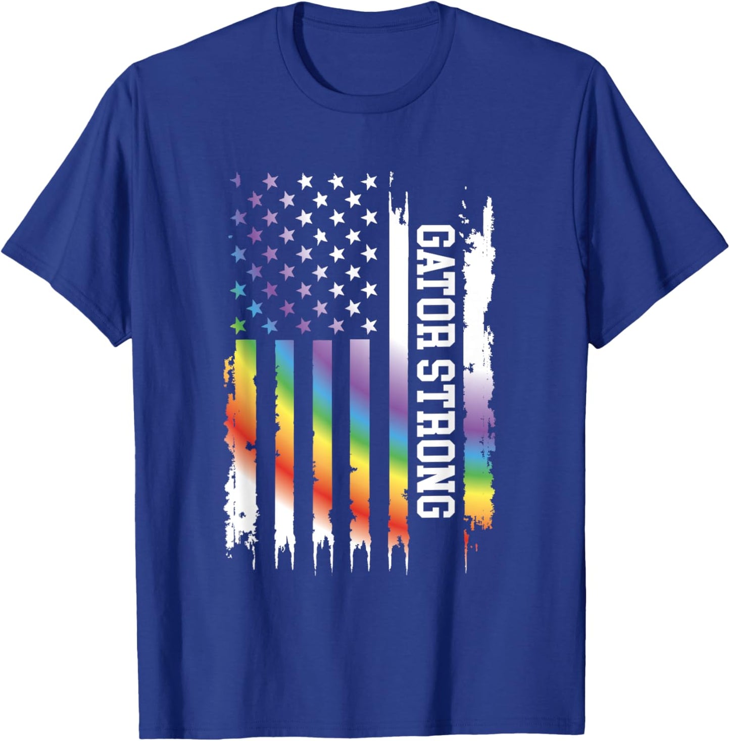 Gator Strong United States Distressed Rainbow w US Flag T-Shirt - T-Shirt | Royal