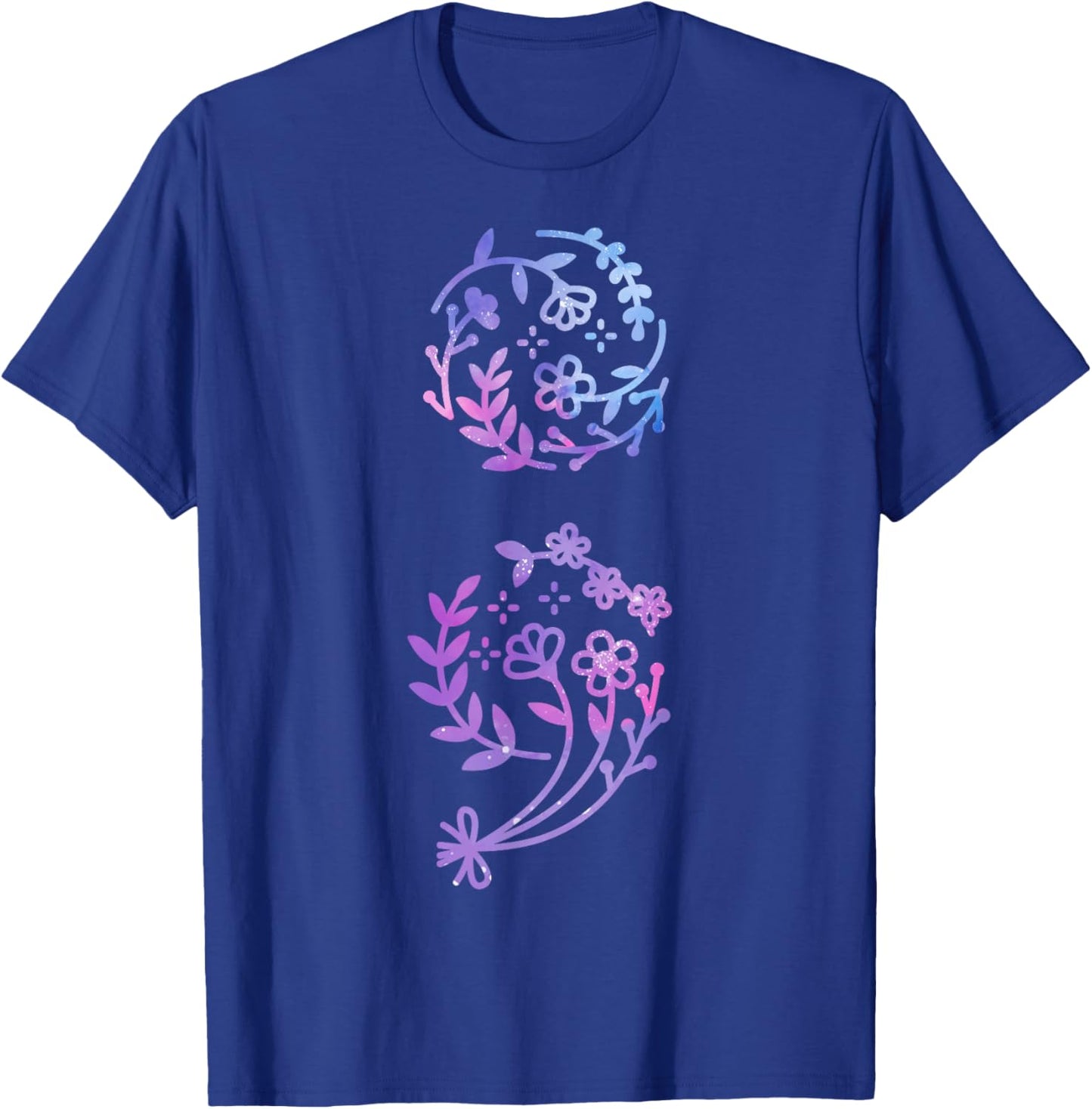 Semicolon Suicide Prevention Awareness Flower Teal Purple T-Shirt - T-Shirt | Royal