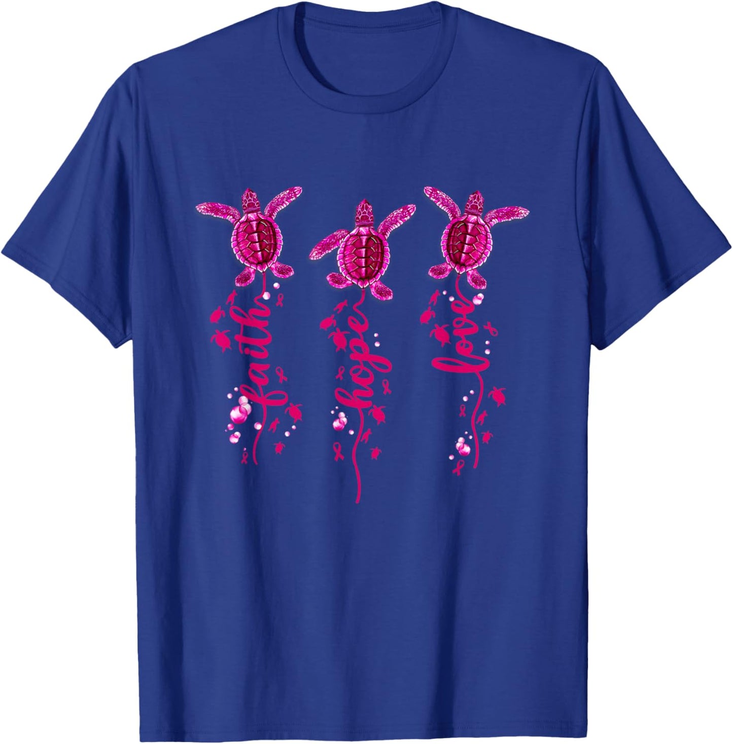 Turtle Faith Hope Love Pink Ribbon Breast Cancer Awareness T-Shirt - T-Shirt | Royal