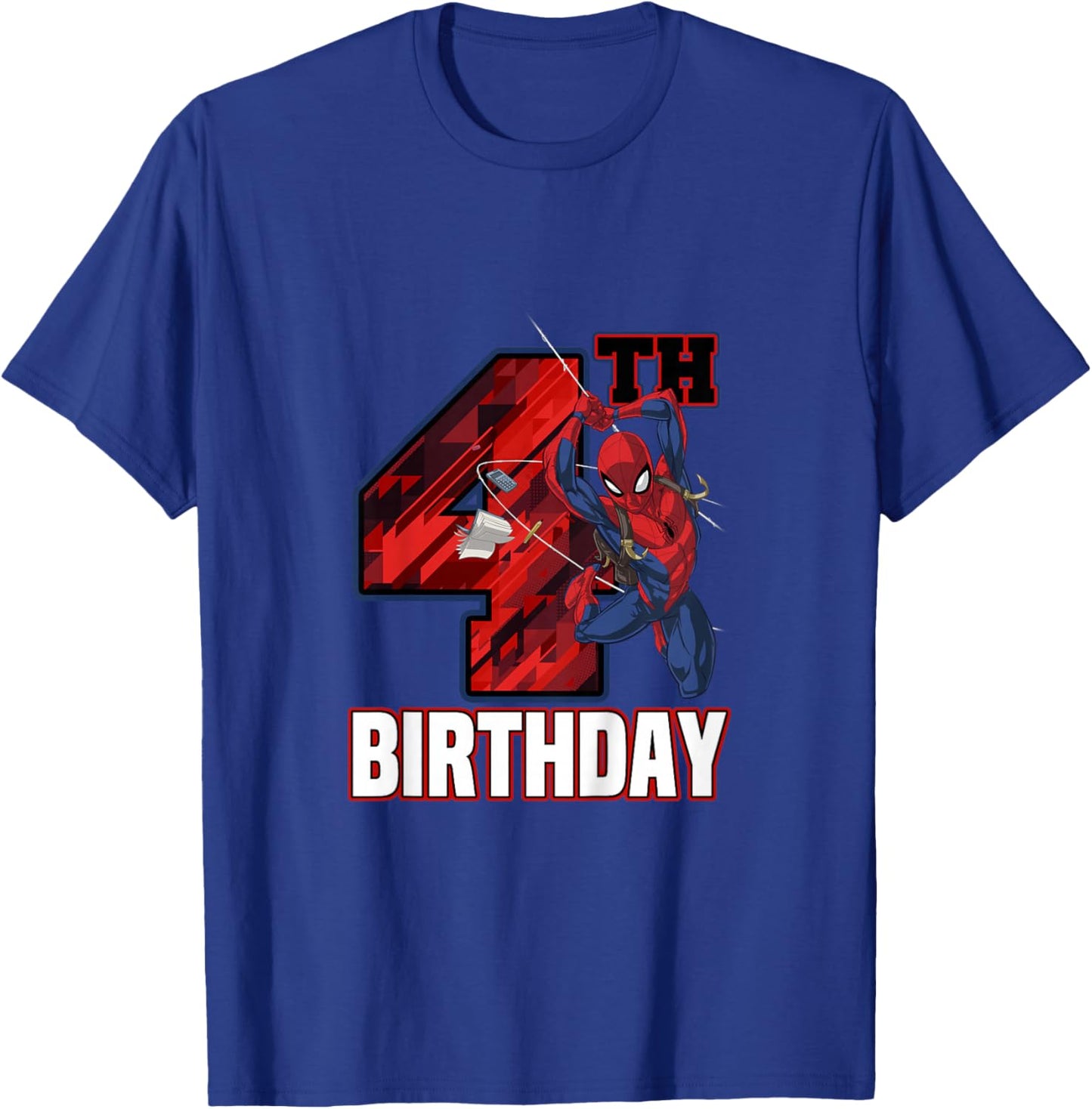 Kids Marvel Spider-Man Classic Epic Swinging 4th Birthday T-Shirt - T-Shirt | Royal