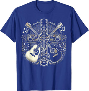 Acoustic Electric Guitar Cross Christian God Jesus Crucifix T-Shirt - T-Shirt | Royal
