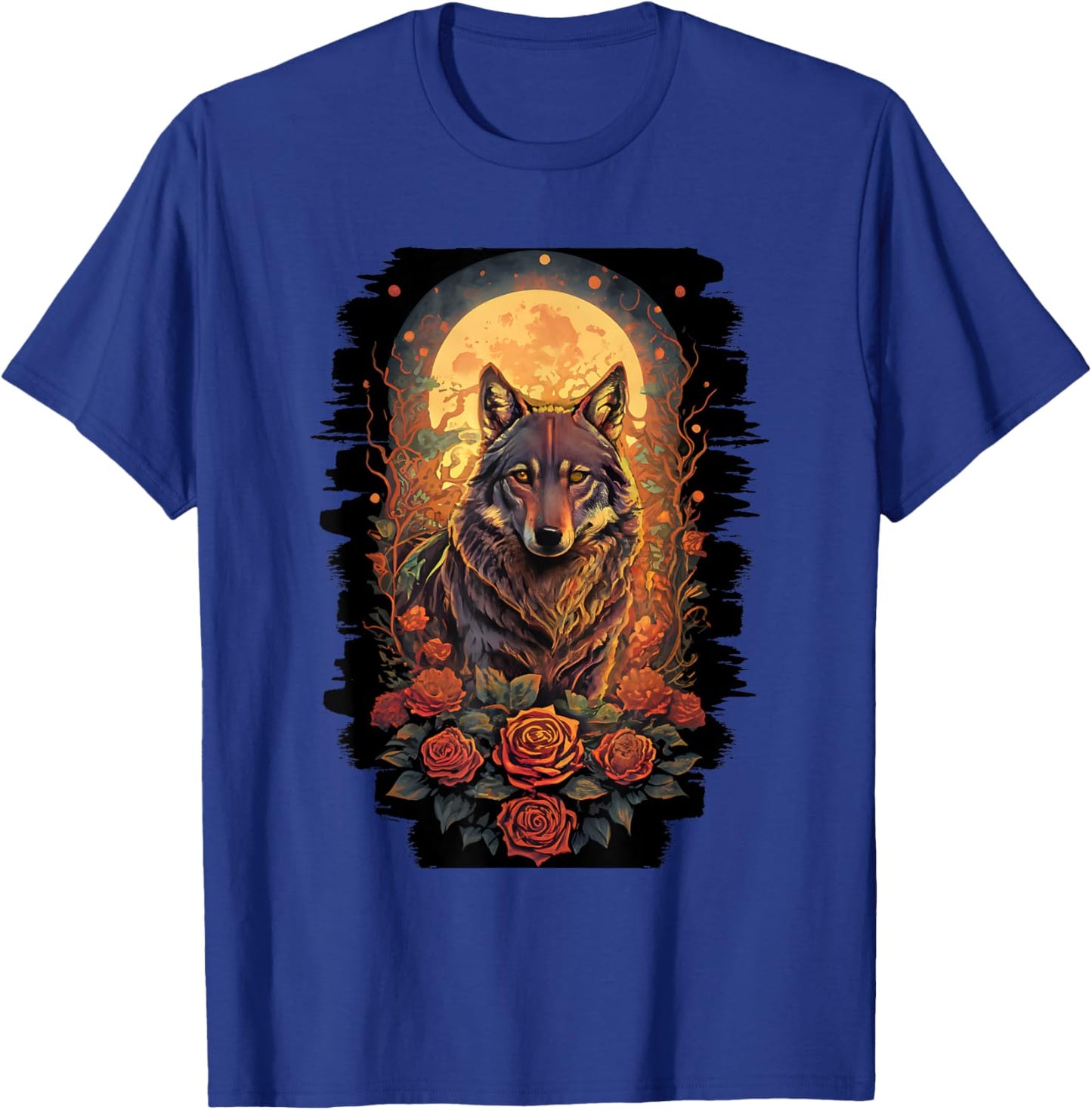 Botanical Wolf Women Roses Full Moon Kids Floral Wolf T-Shirt - T-Shirt | Royal