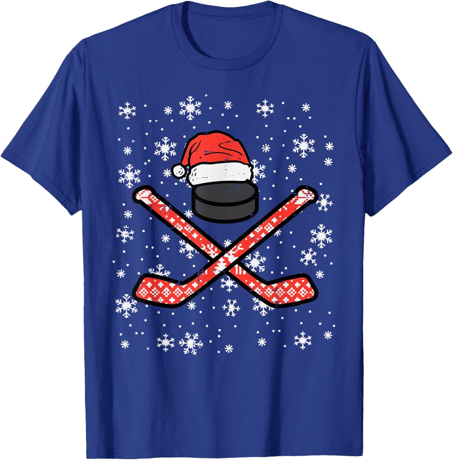 Christmas Ice Hockey Sticks Puck Xmas Sports Men Boys Kids T-Shirt - T-Shirt | Royal
