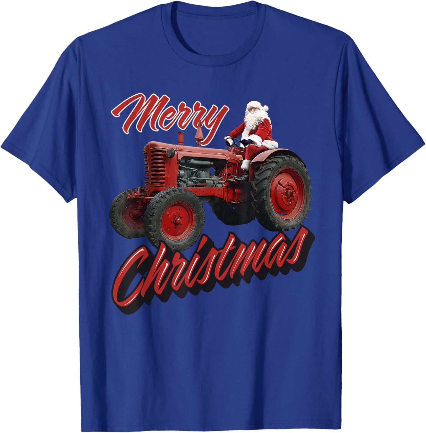 Merry Christmas Farm Tractor Santa Tractor Farmer Christmas T-Shirt - T-Shirt | Royal