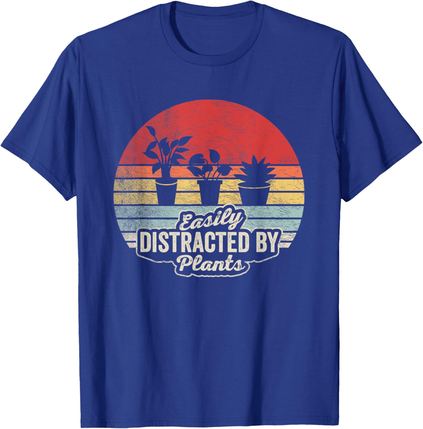 Retro Vintage Easily Distracted By Plants Funny Gardening T-Shirt - T-Shirt | Royal