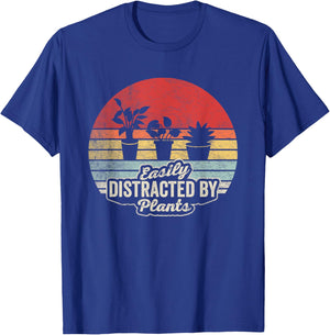 Retro Vintage Easily Distracted By Plants Funny Gardening T-Shirt - T-Shirt | Royal